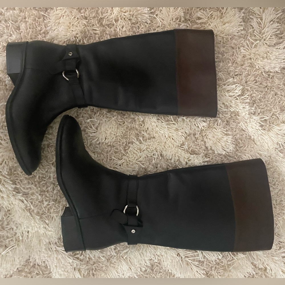 LAUREN RALPH LAUREN Leather Riding Boots Size 6 Black Brown - Picture 2 of 8